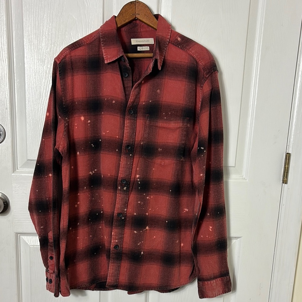 STANDARD CLOTH Acid Wash plaid flannel shirt manufacturer bleach stains size M